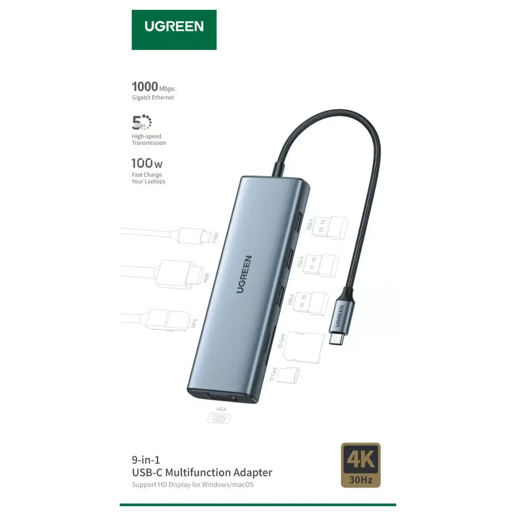 UGREEN CM498 9 in 1 USB-C Multifuntional Adapter Aluminum 15600