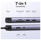 UGREEN Revodok 7 in 1 USB-C Hub Gigabit Ethernet Adapter 4K at 60Hz HDMI 100W PD 2x USB-A 3.0 SD and TF Card Reader 60515