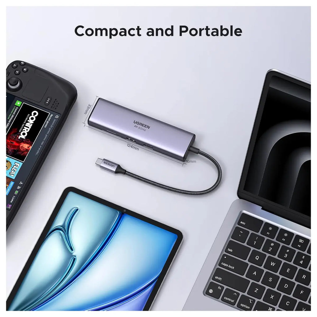 UGREEN Revodok 7 in 1 USB-C Hub Gigabit Ethernet Adapter 4K at 60Hz HDMI 100W PD 2x USB-A 3.0 SD and TF Card Reader 60515