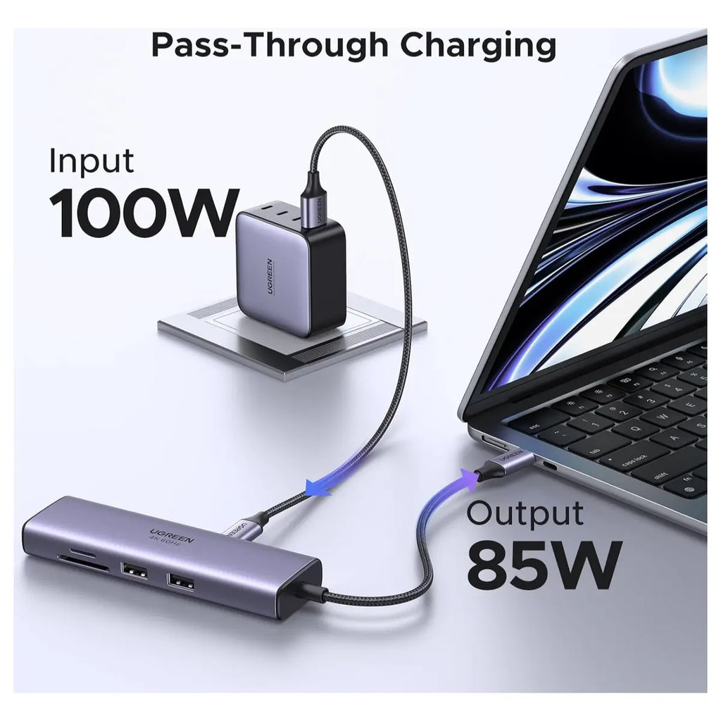 UGREEN Revodok 7 in 1 USB-C Hub Gigabit Ethernet Adapter 4K at 60Hz HDMI 100W PD 2x USB-A 3.0 SD and TF Card Reader 60515