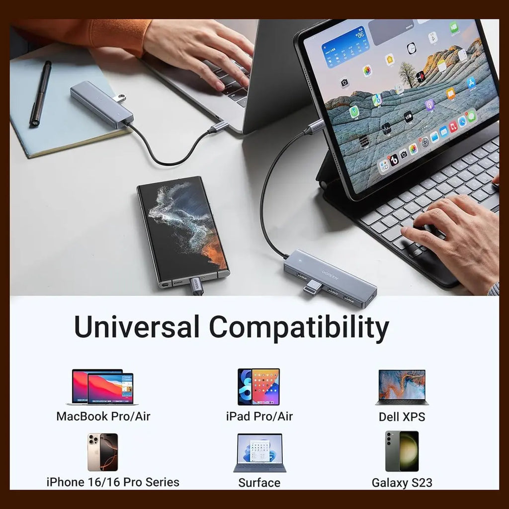 Ugreen USB-C Hub 4 Ports, USB-C To USB Hub With 4 USB 3.0 5Gbps 0.5FT 70336