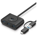 Ugreen USB Hub 4-Port USB 3.0 Hub with 1M Extension Cable OTG USB-C Plug Black 40850