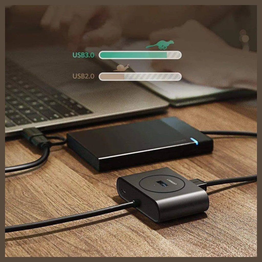 Ugreen USB Hub 4-Port USB 3.0 Hub with 1M Extension Cable OTG USB-C Plug Black 40850