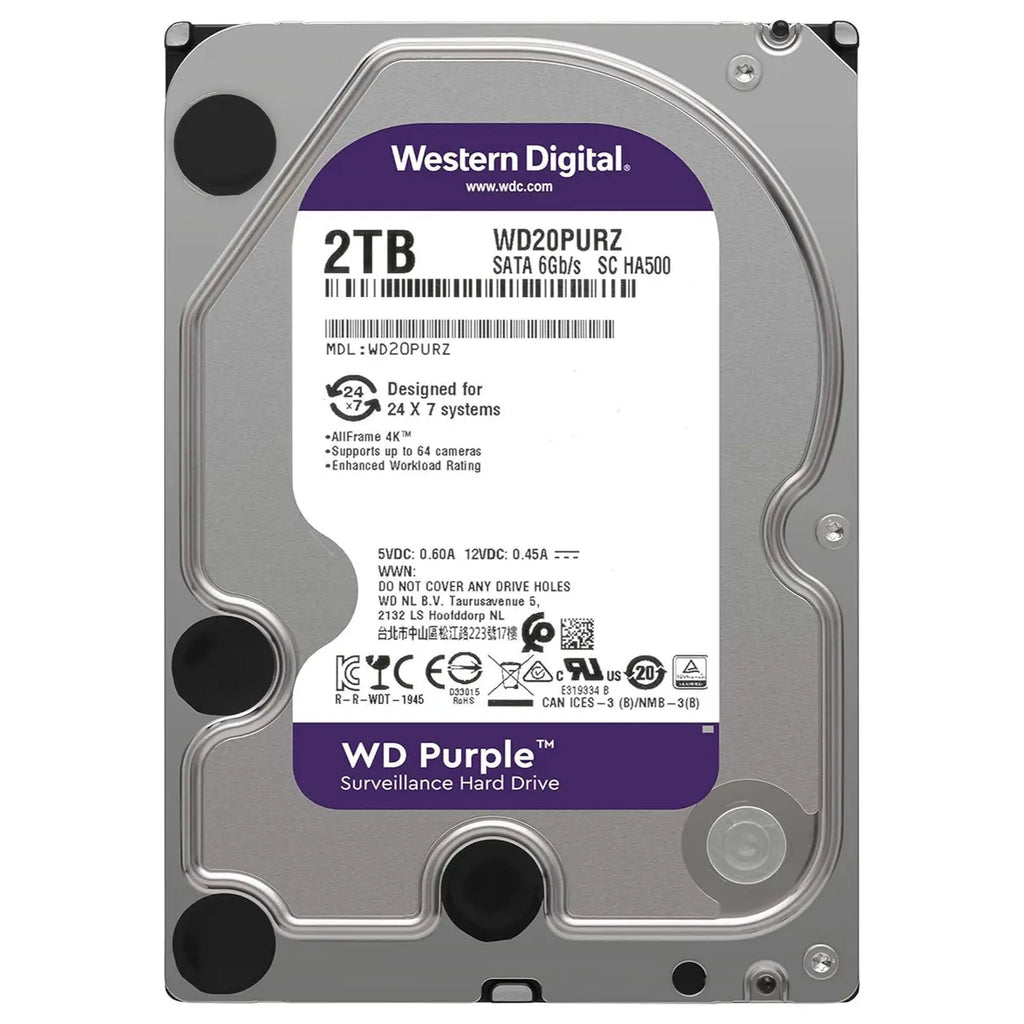 Western Digital WD Purple 2TB Surveillance Internal Hard Drive HDD SATA 6Gb/s 3.5 inch WD20PURZ