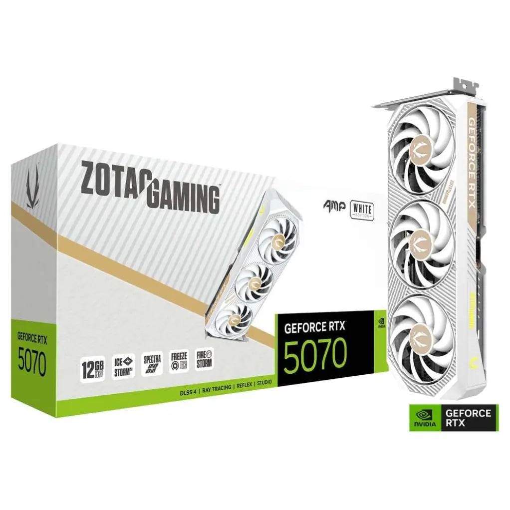 ZOTAC GAMING GeForce RTX 5070 AMP White Edition Graphics Card, 12GB GDDR7, White, ZT-B50700FQ-10P