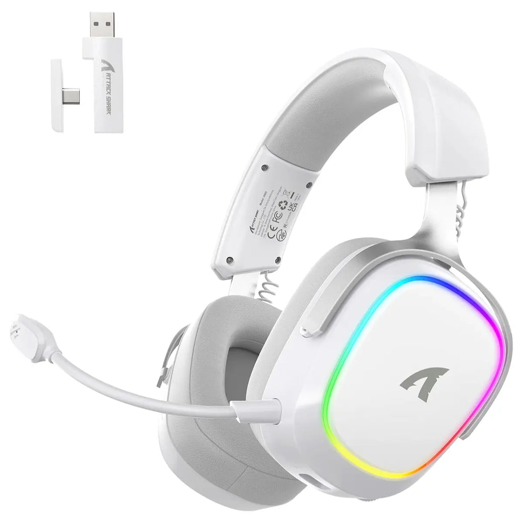 ATTACK SHARK G800 Wireless Gaming Headset, 7.1 Surround Sound, 50mm Drivers, 2.4GHz Bluetooth Wired, White