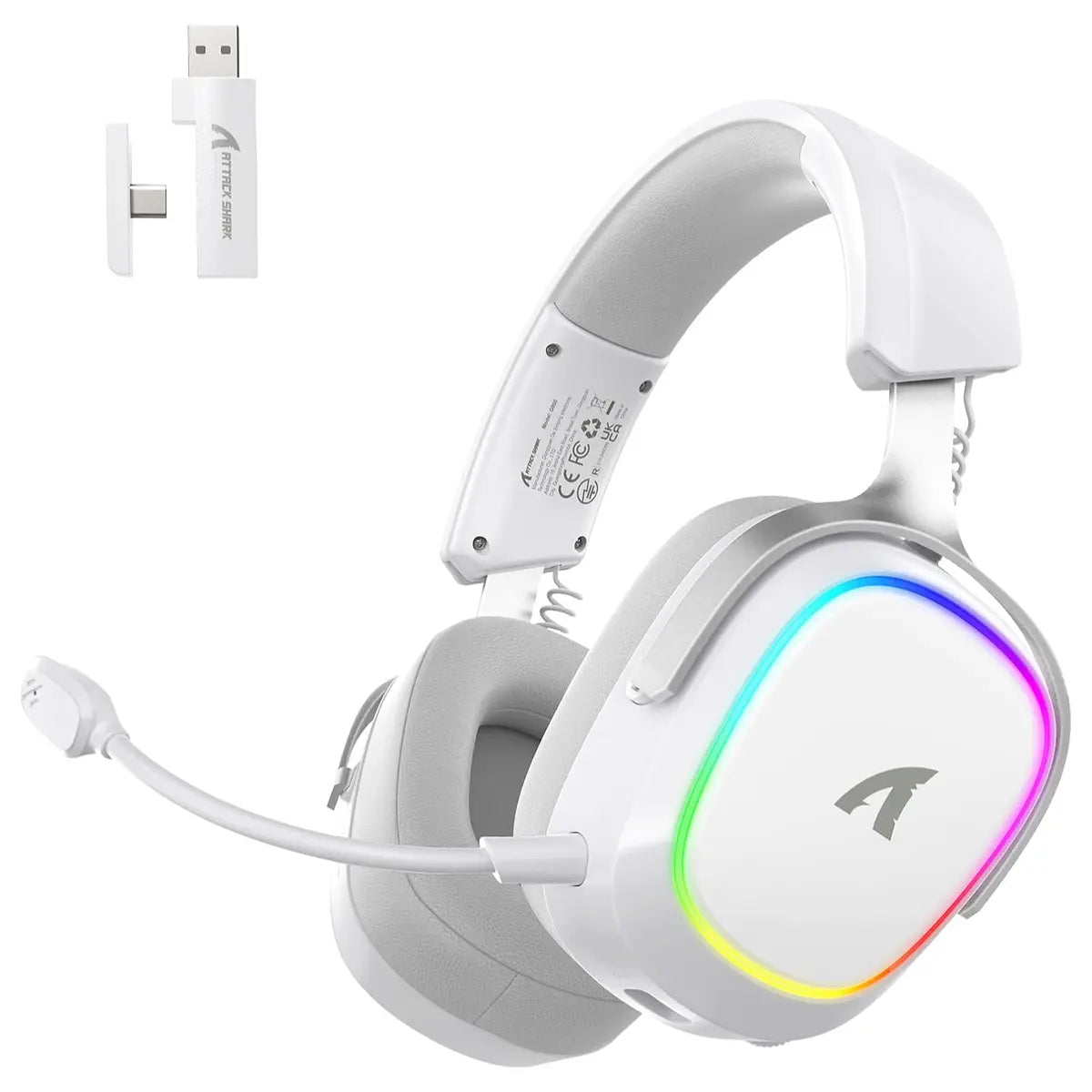 ATTACK SHARK G800 Wireless Gaming Headset, 7.1 Surround Sound, 50mm Drivers, 2.4GHz Bluetooth Wired, White
