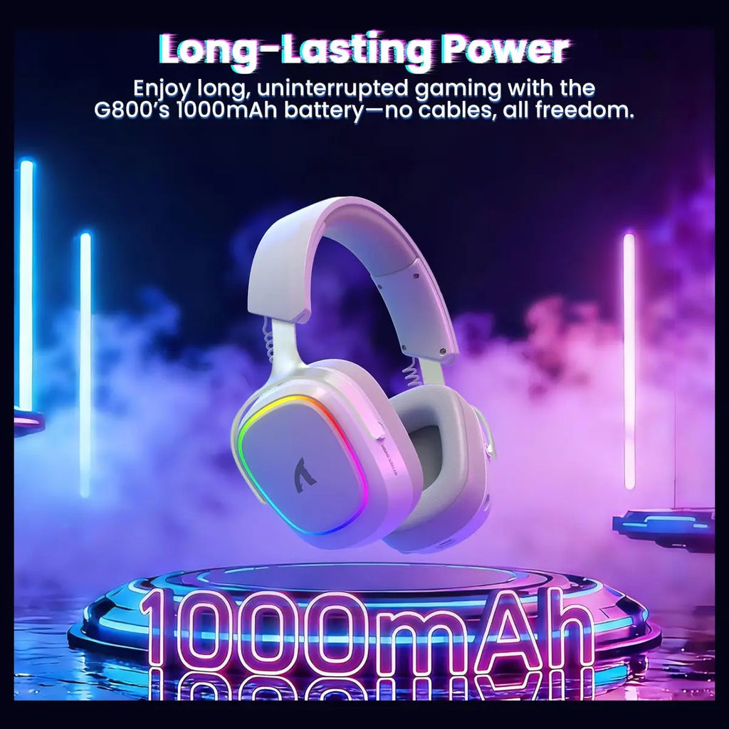 ATTACK SHARK G800 Wireless Gaming Headset, 7.1 Surround Sound, 50mm Drivers, 2.4GHz Bluetooth Wired, White