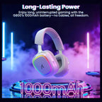 ATTACK SHARK G800 Wireless Gaming Headset, 7.1 Surround Sound, 50mm Drivers, 2.4GHz Bluetooth Wired, White