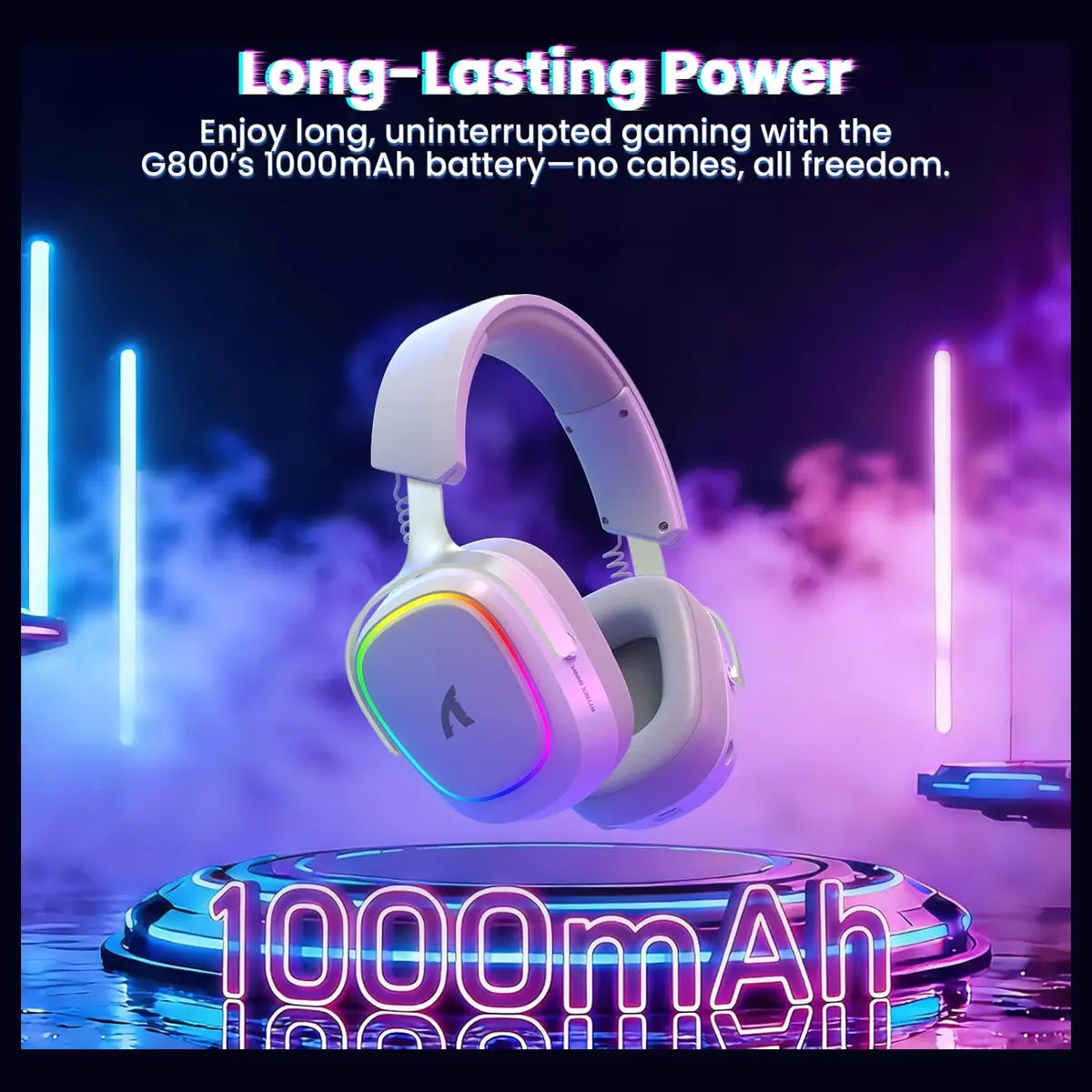 ATTACK SHARK G800 Wireless Gaming Headset, 7.1 Surround Sound, 50mm Drivers, 2.4GHz Bluetooth Wired, White