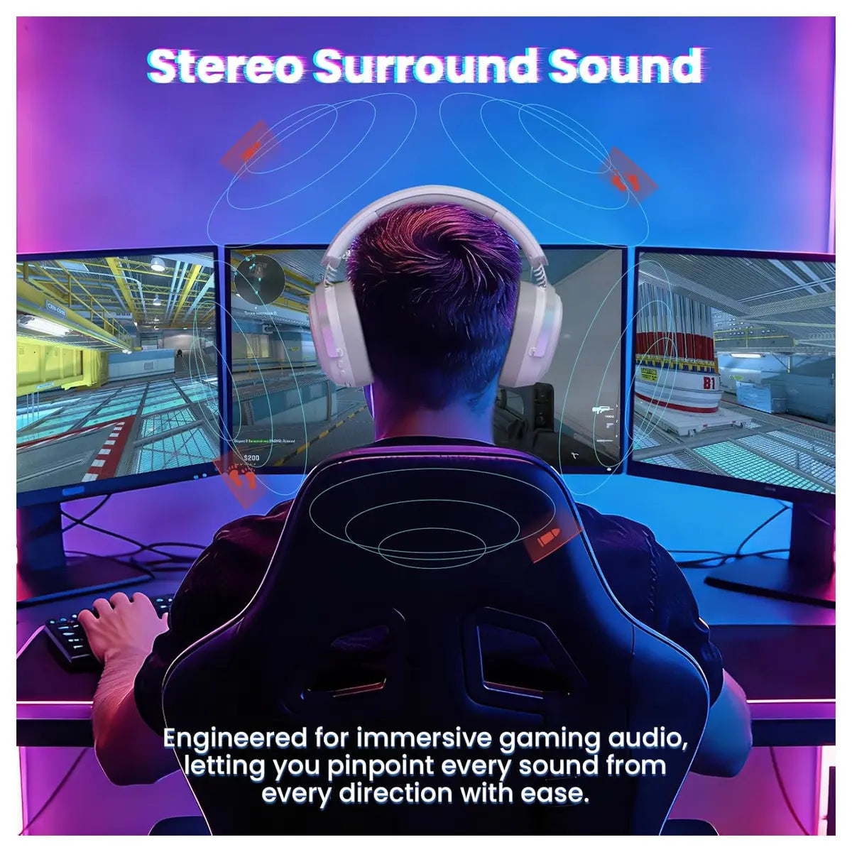 ATTACK SHARK G800 Wireless Gaming Headset, 7.1 Surround Sound, 50mm Drivers, 2.4GHz Bluetooth Wired, White
