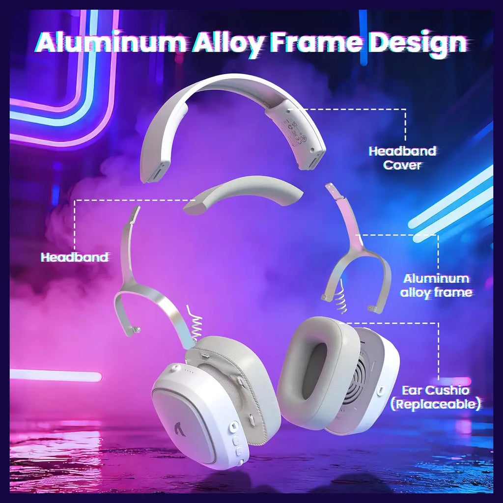 ATTACK SHARK G800 Wireless Gaming Headset, 7.1 Surround Sound, 50mm Drivers, 2.4GHz Bluetooth Wired, White