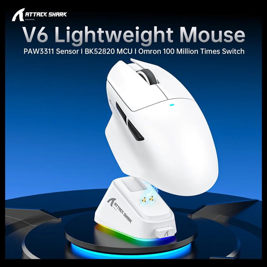 ATTACK SHARK V6 Ultra-Light Tri-Mode Gaming Mouse, PAW3311 Sensor, 1000Hz, Black