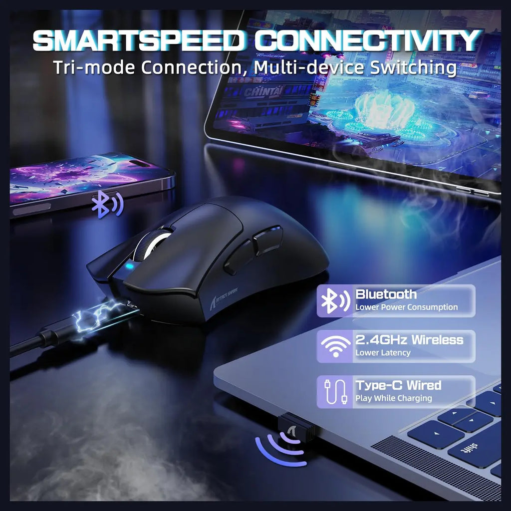 ATTACK SHARK V3 PRO Wireless Esports Gaming Mouse, 25K DPI, 1K Polling, Magnetic Charging Dock, Black