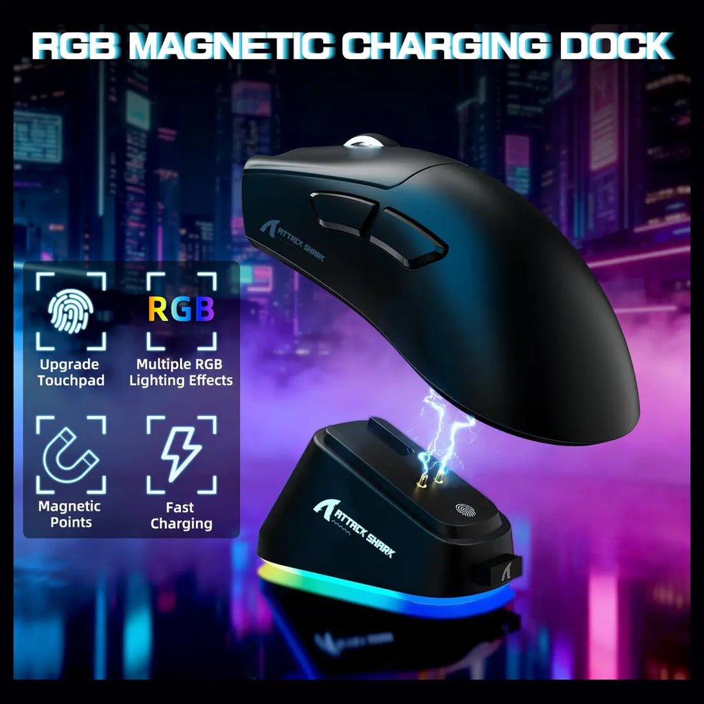ATTACK SHARK V3 PRO Wireless Esports Gaming Mouse, 25K DPI, 1K Polling, Magnetic Charging Dock, Black