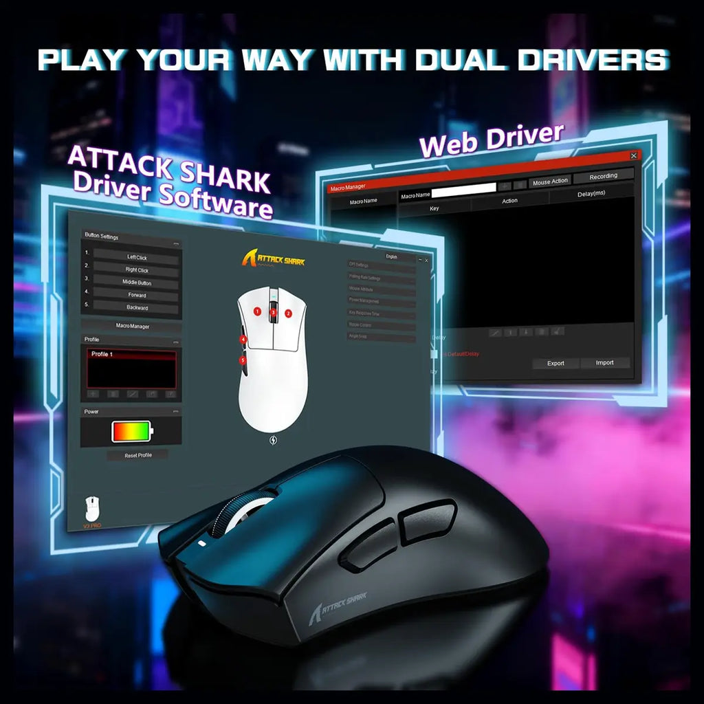 ATTACK SHARK V3 PRO Wireless Esports Gaming Mouse, 25K DPI, 1K Polling, Magnetic Charging Dock, Black
