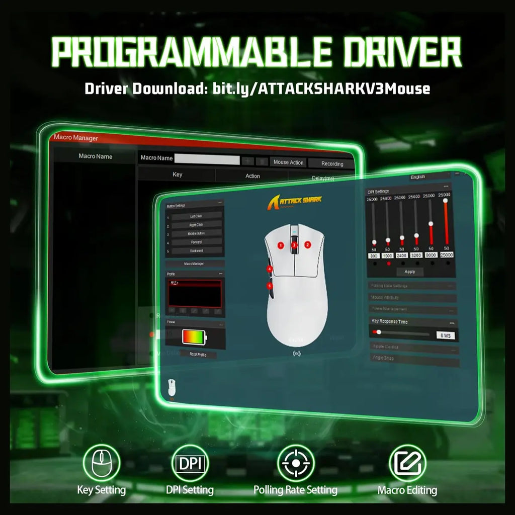 ATTACK SHARK V3 Ultra-Light Wireless Gaming Mouse, 25000 DPI, 62g, Black