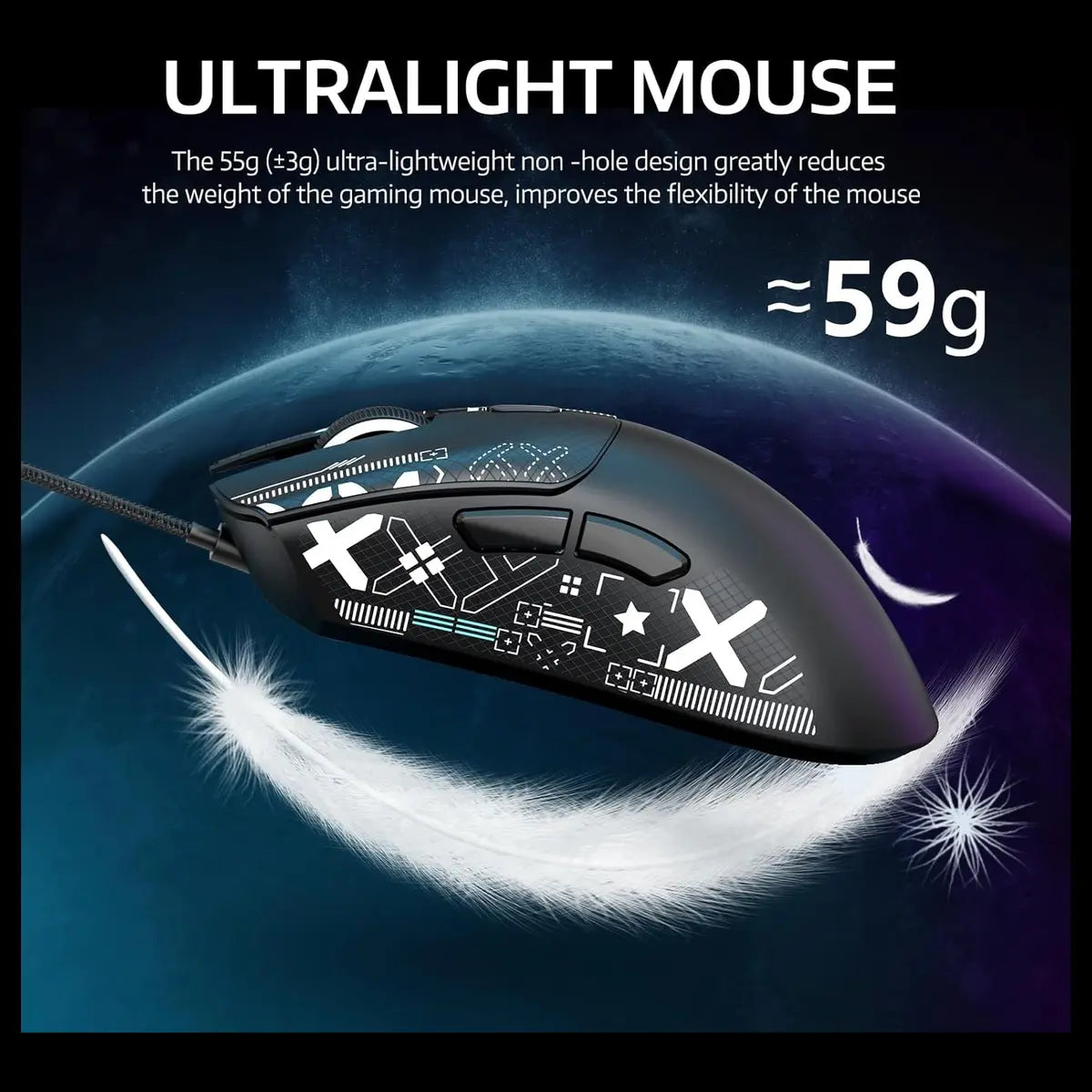 ATTACK SHARK R1 Wireless Gaming Mouse Tri-Mode 2.4G USB-C Wired Bluetooth 5.2 18000 DPI Black