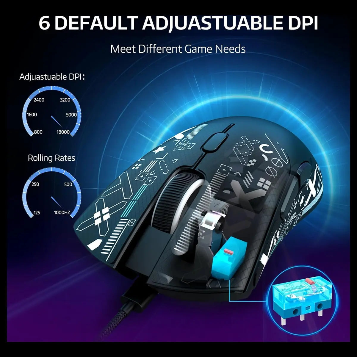 ATTACK SHARK R1 Wireless Gaming Mouse Tri-Mode 2.4G USB-C Wired Bluetooth 5.2 18000 DPI Black