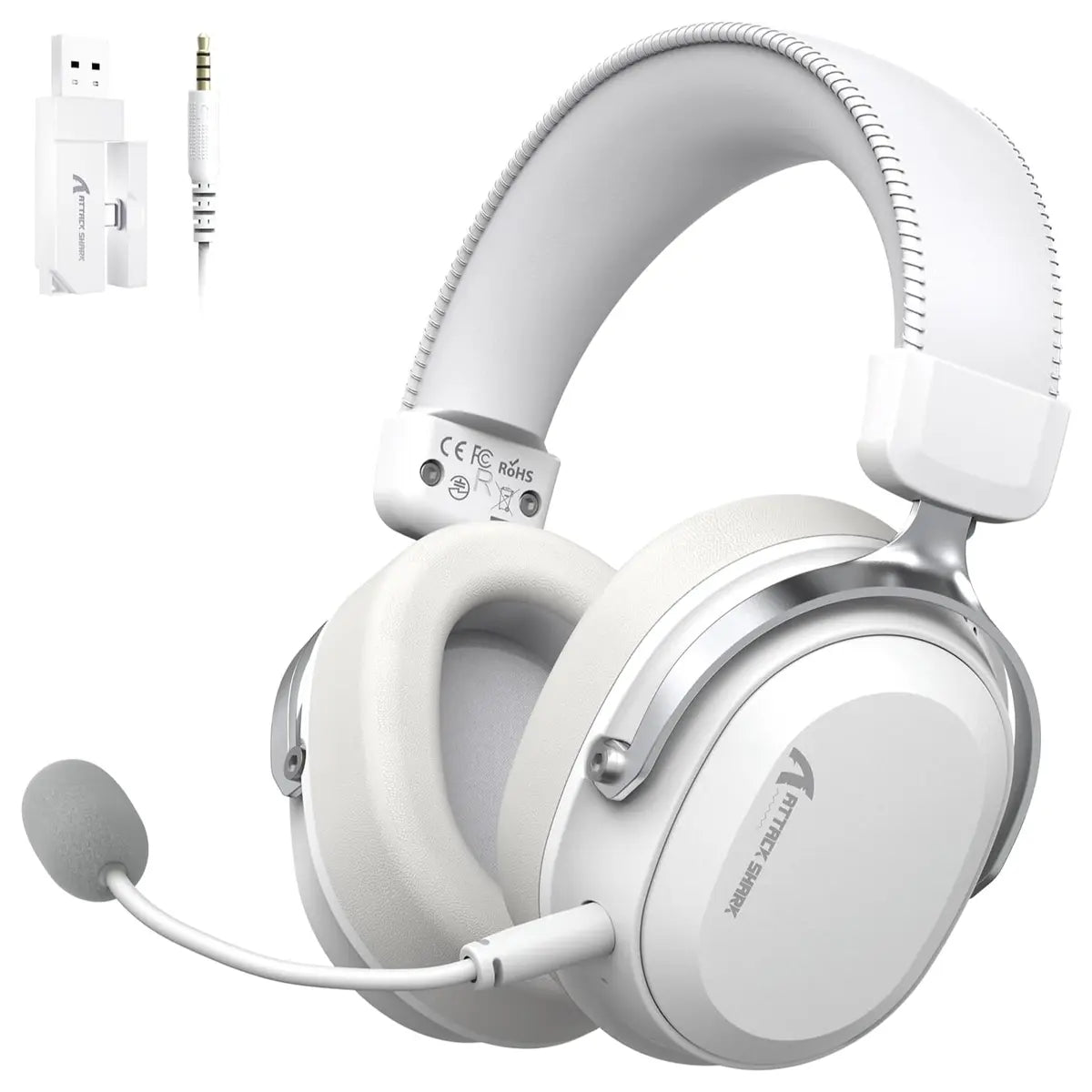 ATTACK SHARK L30Pro Wireless Gaming Headset, 2.4GHz Bluetooth 3.5mm, 7.1 Surround Sound, Silver White