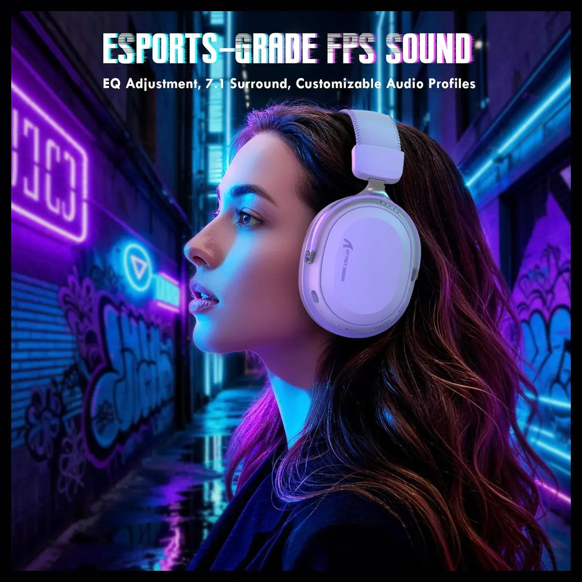 ATTACK SHARK L30Pro Wireless Gaming Headset, 2.4GHz Bluetooth 3.5mm, 7.1 Surround Sound, Silver White