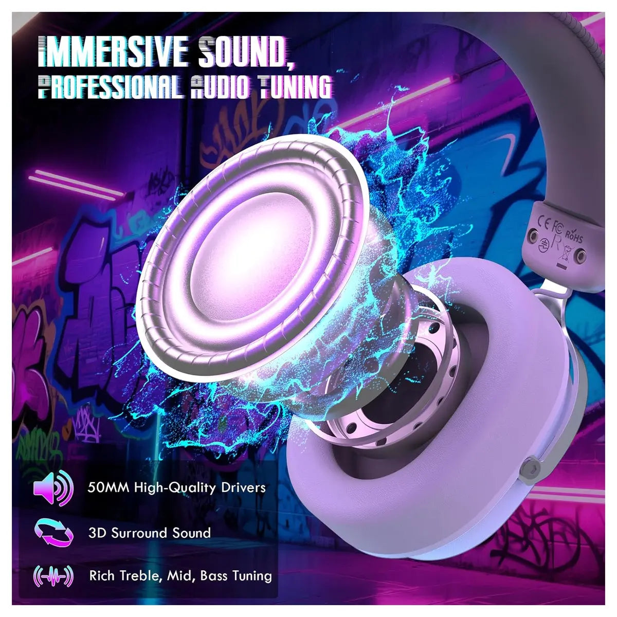 ATTACK SHARK L30Pro Wireless Gaming Headset, 2.4GHz Bluetooth 3.5mm, 7.1 Surround Sound, Silver White