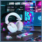 ATTACK SHARK L30Pro Wireless Gaming Headset, 2.4GHz Bluetooth 3.5mm, 7.1 Surround Sound, Silver White