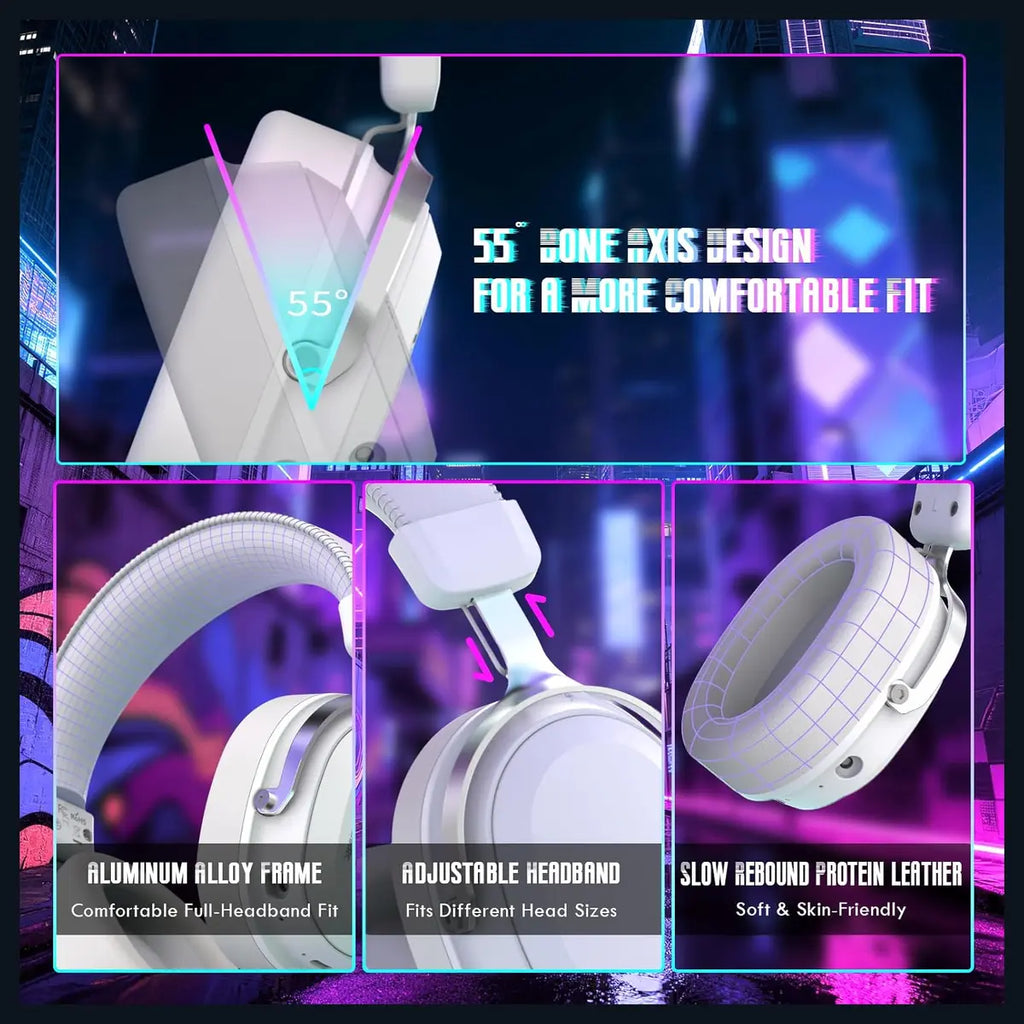 ATTACK SHARK L30Pro Wireless Gaming Headset, 2.4GHz Bluetooth 3.5mm, 7.1 Surround Sound, Silver White