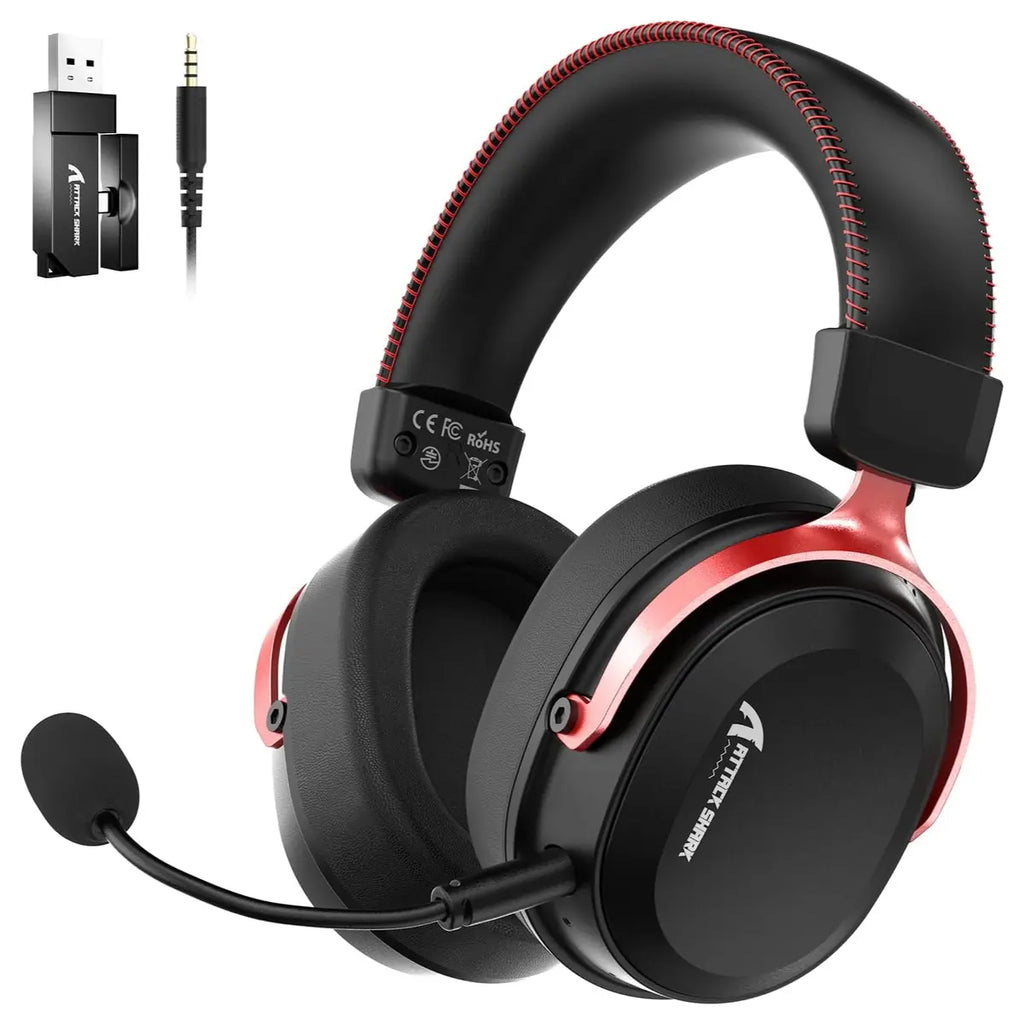 ATTACK SHARK L30Pro Gaming Headset, 2.4GHz Bluetooth 3.5mm, 7.1 Surround Sound, Black and Red