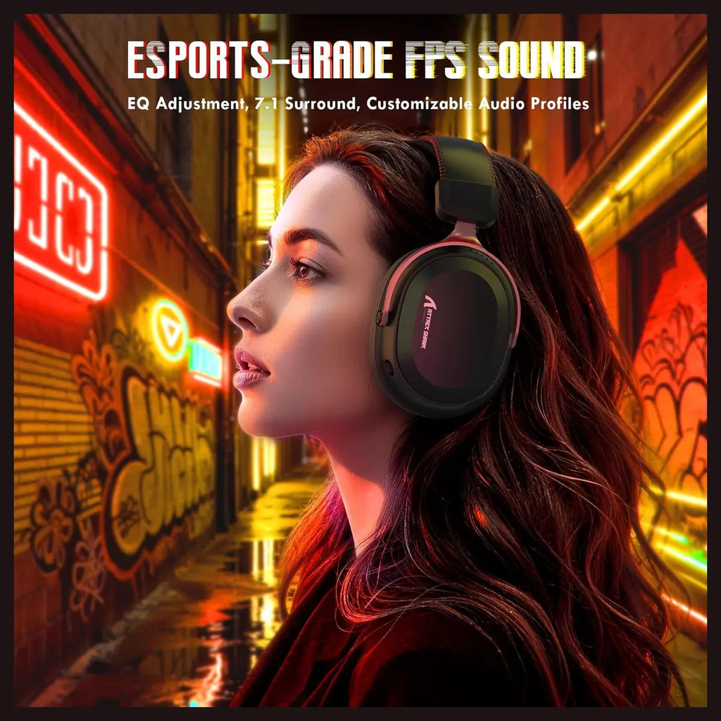 ATTACK SHARK L30Pro Gaming Headset, 2.4GHz Bluetooth 3.5mm, 7.1 Surround Sound, Black and Red