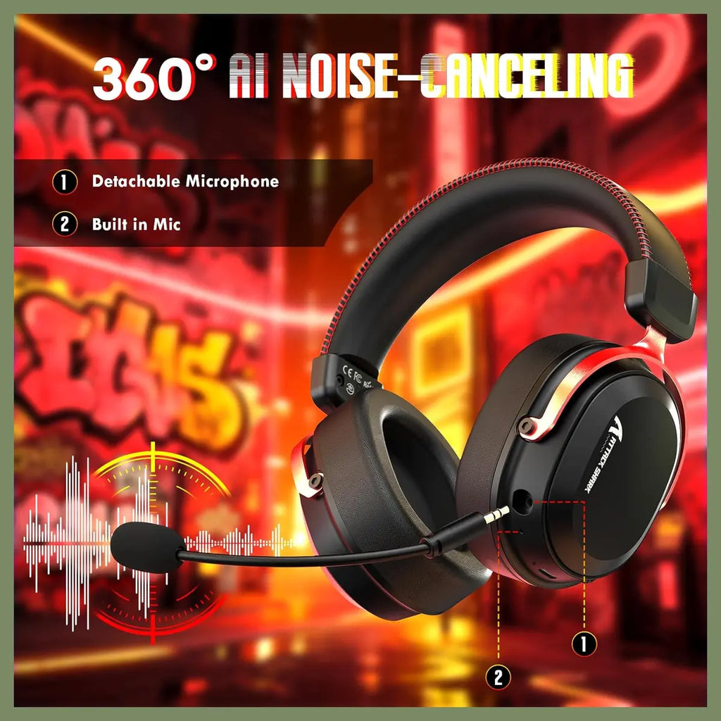 ATTACK SHARK L30Pro Gaming Headset, 2.4GHz Bluetooth 3.5mm, 7.1 Surround Sound, Black and Red