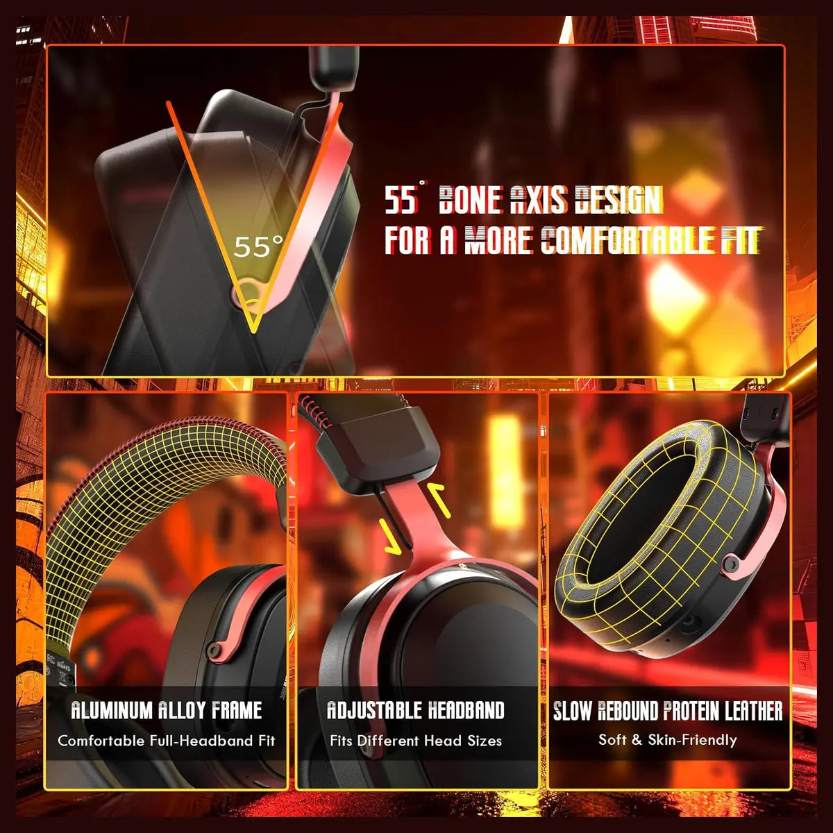 ATTACK SHARK L30Pro Gaming Headset, 2.4GHz Bluetooth 3.5mm, 7.1 Surround Sound, Black and Red
