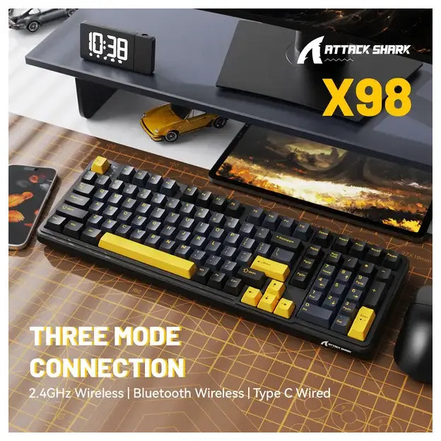 Attack Shark X98 Mechanical Keyboard Tri-Mode BT5.0 2.4GHz USB-C Hot-Swappable Gasket Mount Star Black