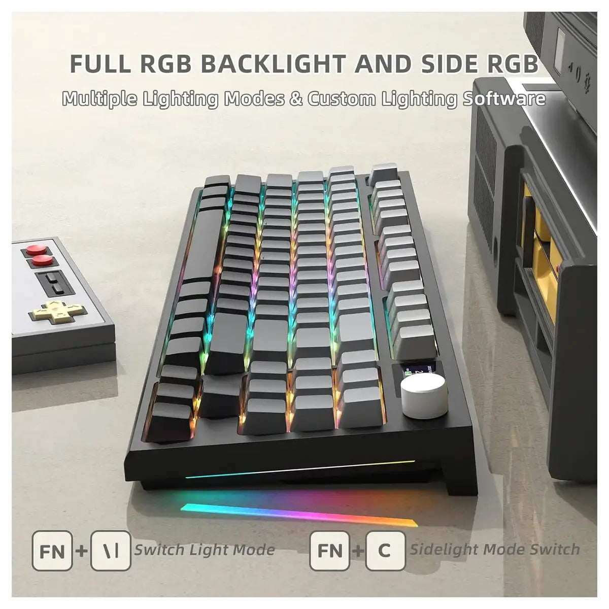 ATTACK SHARK K86 RGB Wireless Mechanical Keyboard, Hot-Swappable, 2.4GHz Bluetooth USB-C, TFT Color Display and CNC Knob, Moonlight