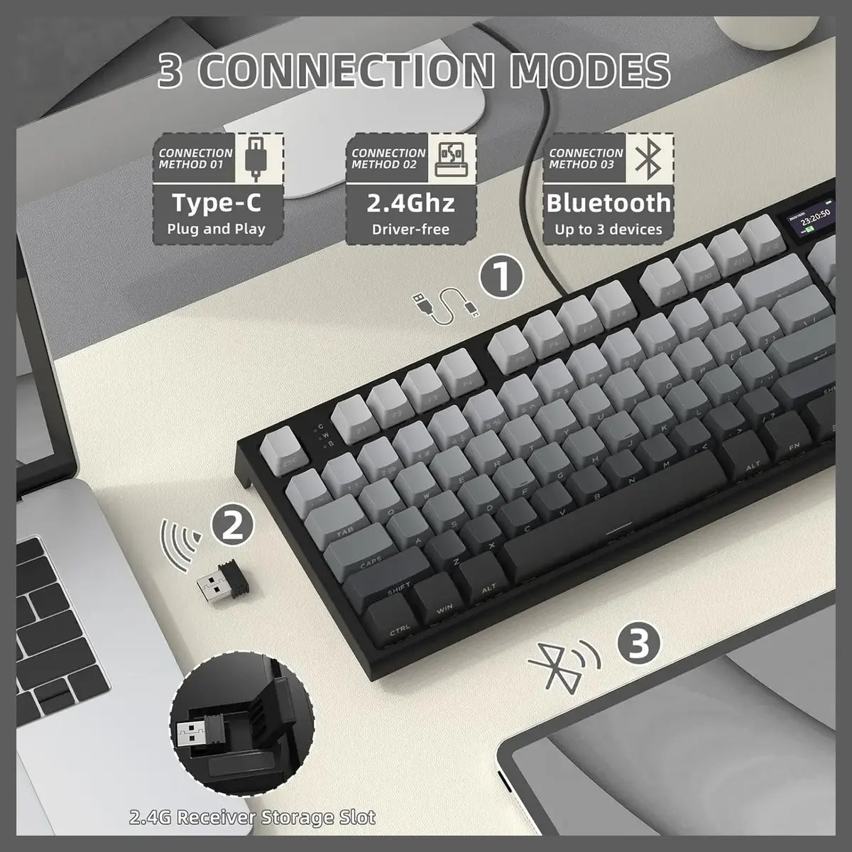 ATTACK SHARK K86 RGB Wireless Mechanical Keyboard, Hot-Swappable, 2.4GHz Bluetooth USB-C, TFT Color Display and CNC Knob, Moonlight