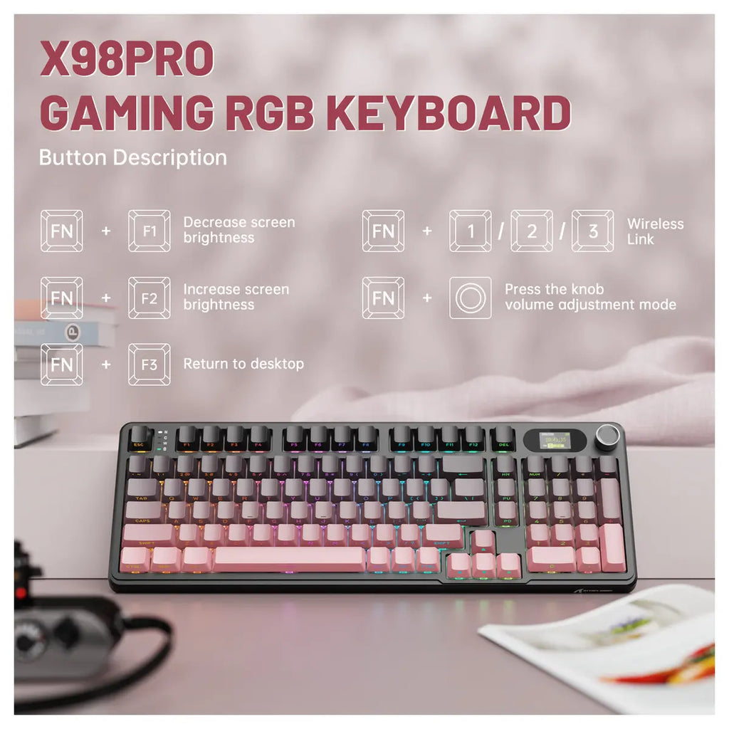 ATTACK SHARK X98PRO Wireless Gaming Keyboard Tri-Mode 99 Keys Hot-Swappable Blueberry Switch Moonlight Night