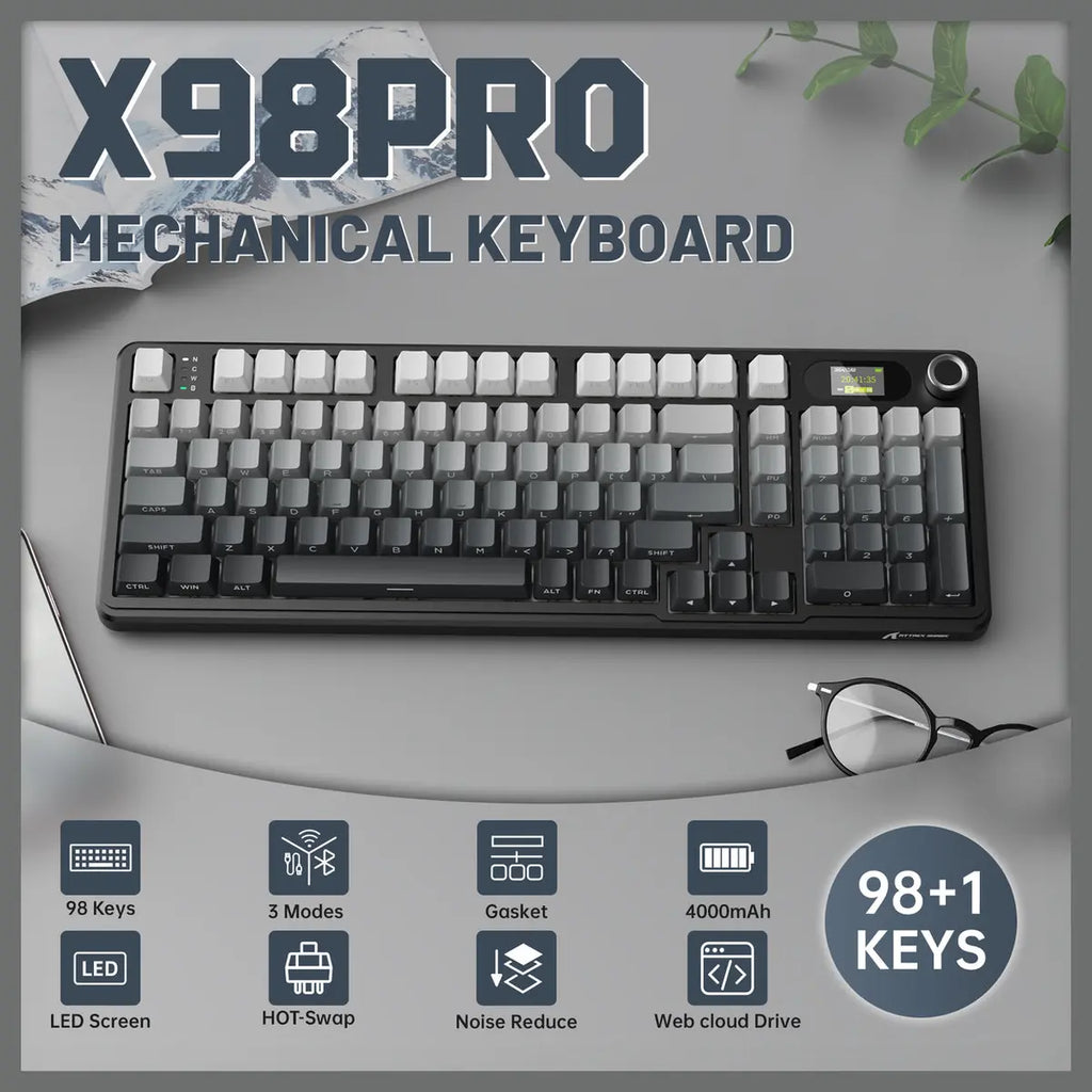 ATTACK SHARK X98PRO Wireless Gaming Keyboard Tri-Mode 99 Keys Hot-Swappable Blueberry Switch Moonlight Night