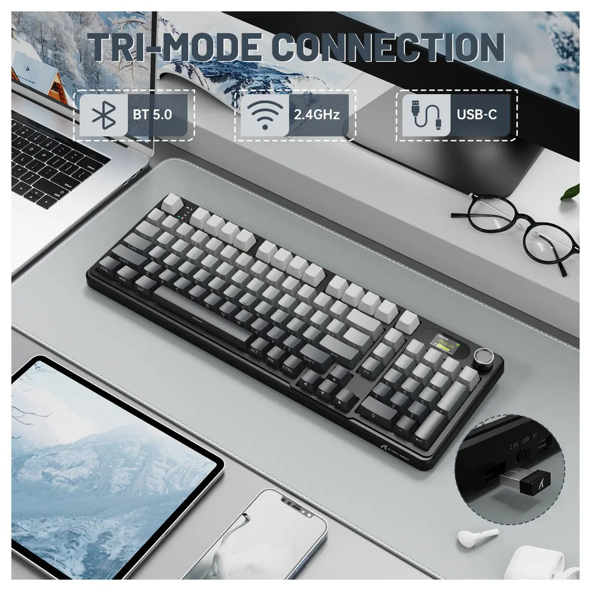 ATTACK SHARK X98PRO Wireless Gaming Keyboard Tri-Mode 99 Keys Hot-Swappable Blueberry Switch Moonlight Night