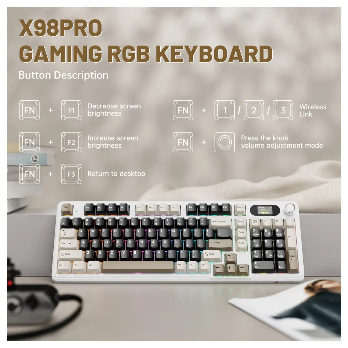ATTACK SHARK X98PRO Wireless Gaming Keyboard 99 Keys Cheese White