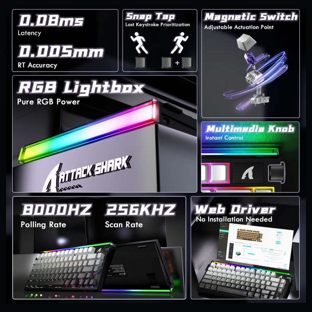 ATTACK SHARK R85 HE Rapid Trigger Keyboard, 75% Wired 8000Hz, Magnetic Switch, Moonlight Night