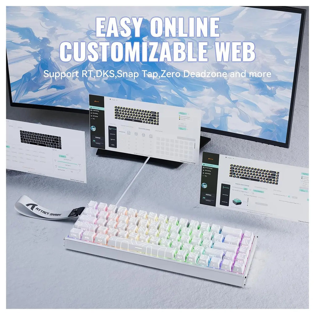 ATTACK SHARK X68MAX HE Rapid Trigger Aluminum Keyboard Magnetic Switch 60% Wired 8000Hz White Contours - X68 Max