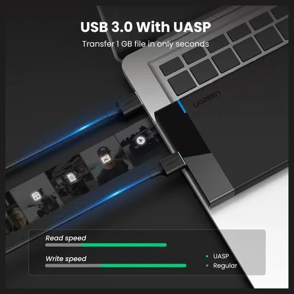 Ugreen 2.5 Inch Hard Drive Enclosure USB 3.0 To SATA III Adapter 5Gbps UASP Black 30848