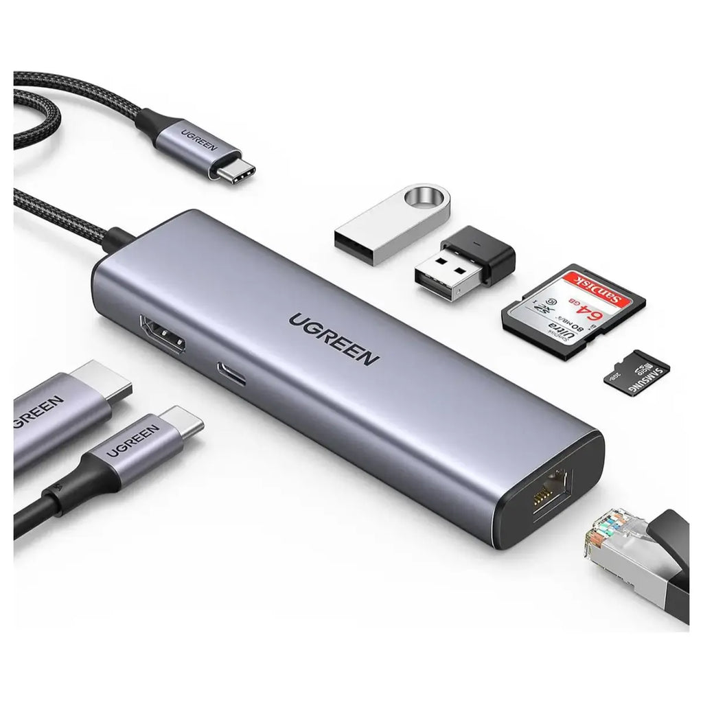 Ugreen USB-C Hub 7 In 1 Docking Station Adapter, Gigabit Ethernet 4K HDMI, 100W PD, USB 3.0, SD and Micro SD, 90568