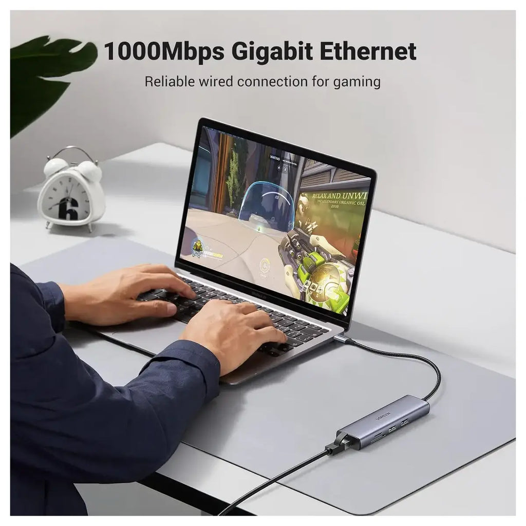 Ugreen USB-C Hub 7 In 1 Docking Station Adapter, Gigabit Ethernet 4K HDMI, 100W PD, USB 3.0, SD and Micro SD, 90568