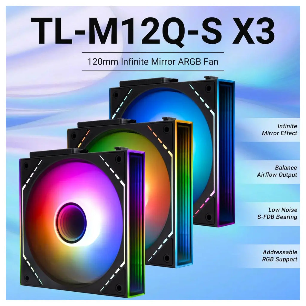 Thermalright TL-M12Q-S X3 Case Fan 120mm 2000RPM 4 Pin PWM 3 Pin 5V ARGB Black