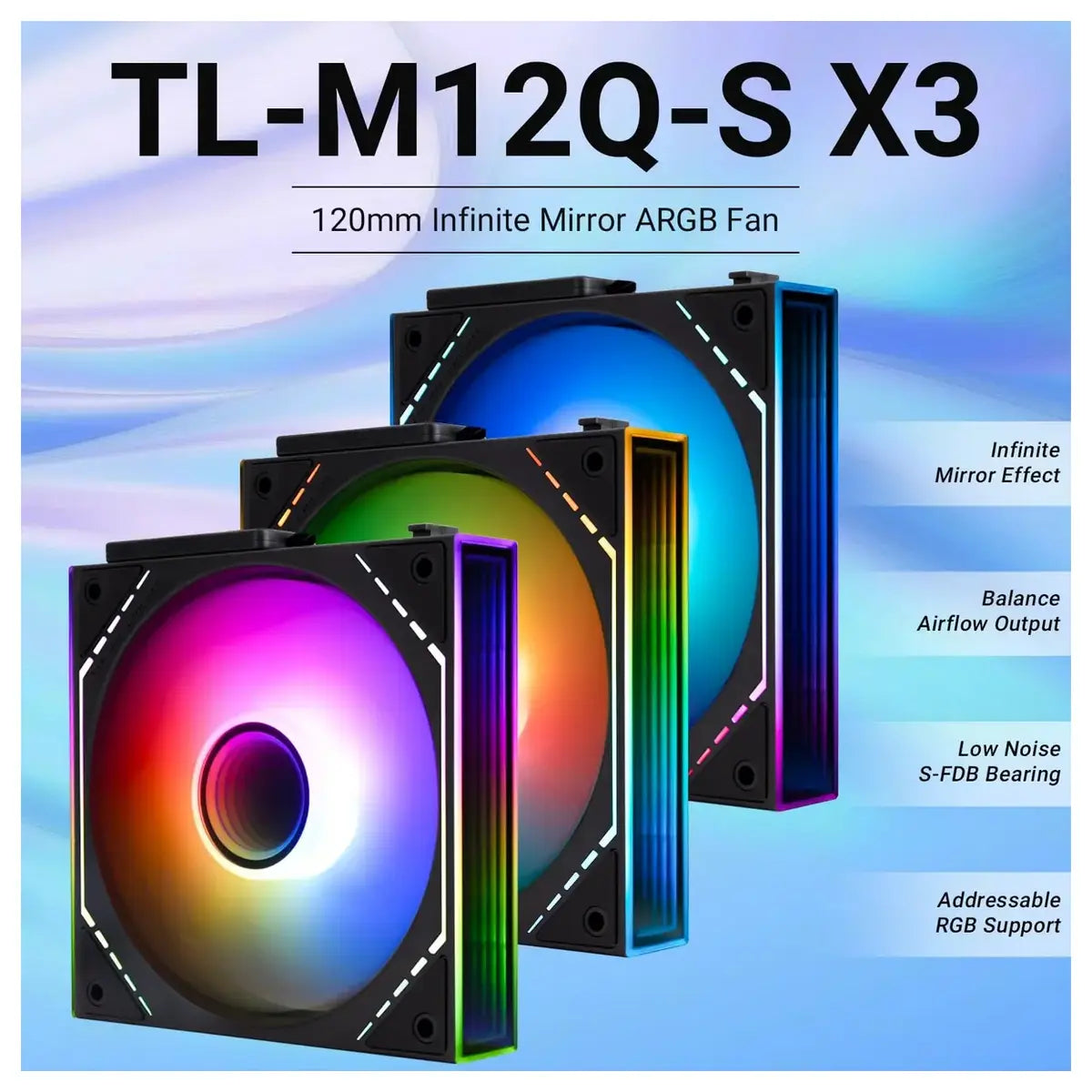 Thermalright TL-M12Q-S X3 Case Fan 120mm 2000RPM 4 Pin PWM 3 Pin 5V ARGB Black