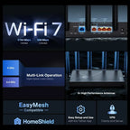 TP-Link Archer BE400 BE6500 Dual-Band WiFi 7 Router, 6.5Gbps, Dual 2.5Gbps Ports