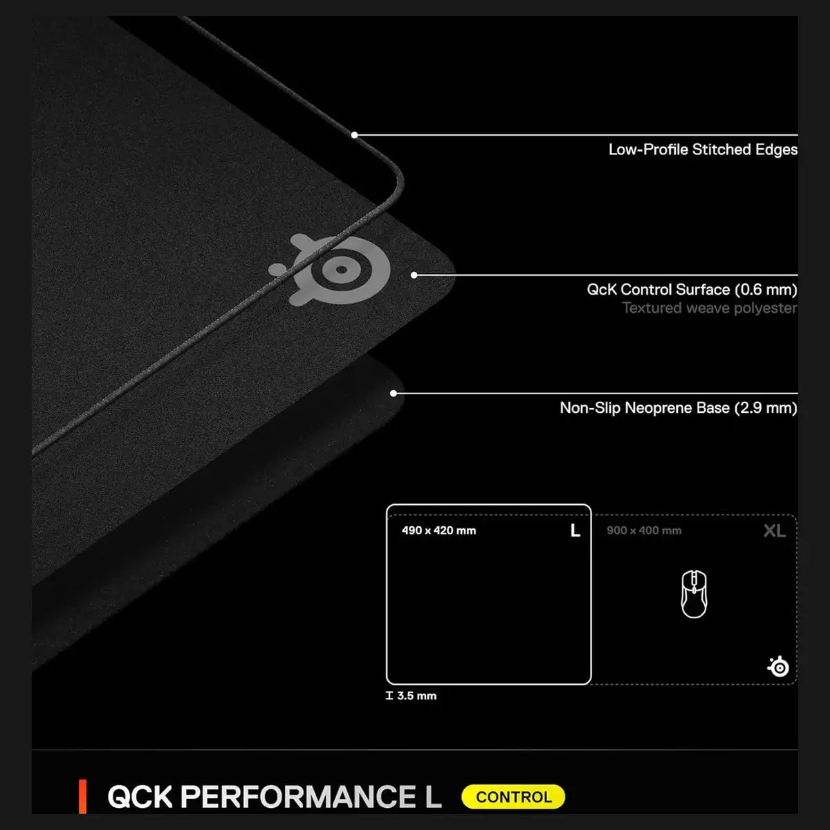 SteelSeries QcK L Performance Control Gaming Mousepad 16.54 x 19.29 inch 63434