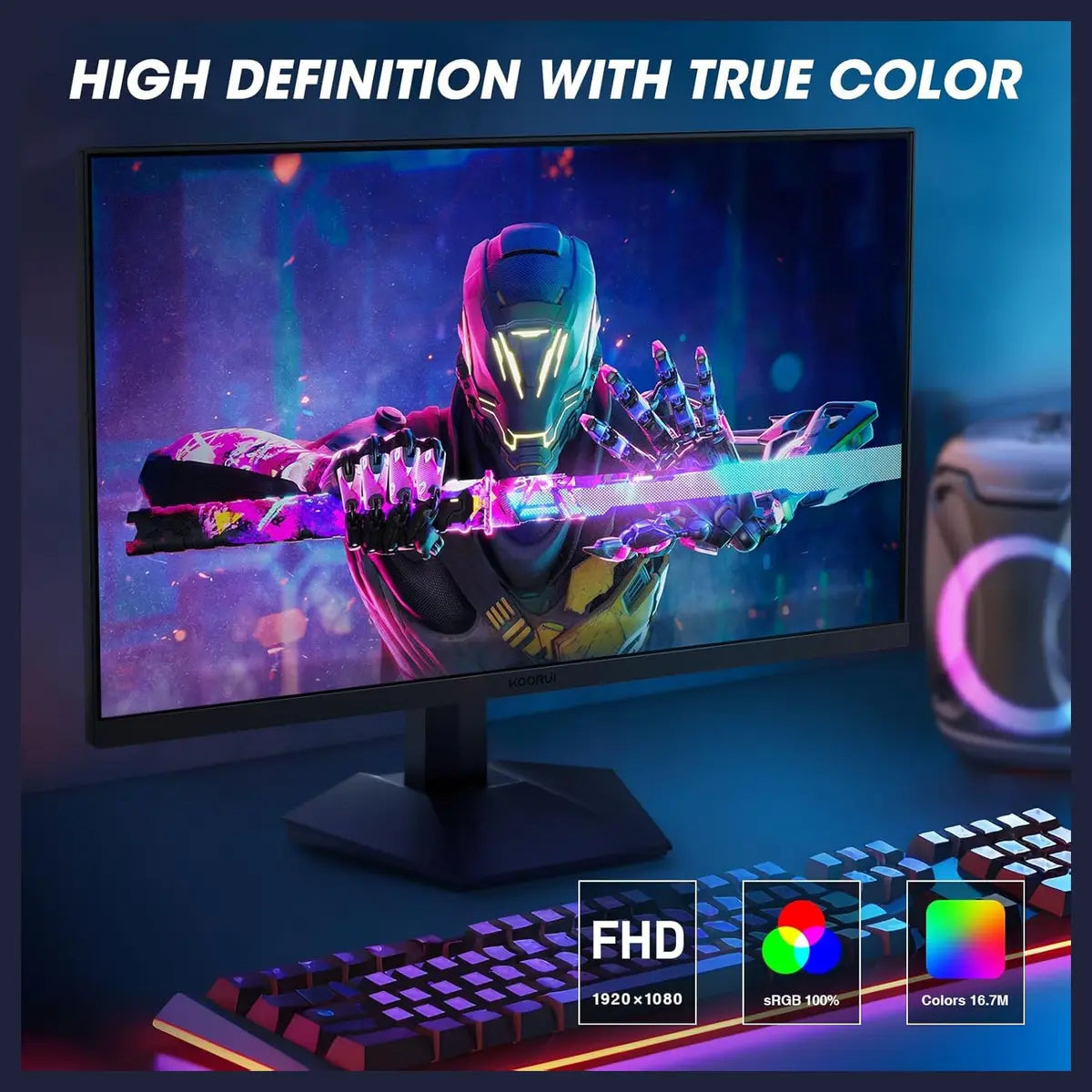 KOORUI GN06 Gaming Monitor 27 Inch FHD 180Hz IPS 1ms DCI-P3 90% Adaptive Sync Black