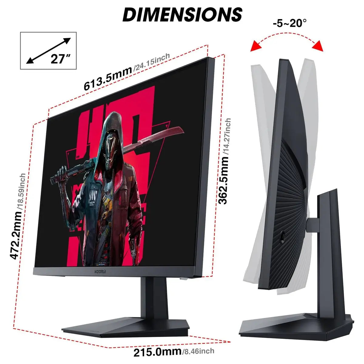 KOORUI GN06 Gaming Monitor 27 Inch FHD 180Hz IPS 1ms DCI-P3 90% Adaptive Sync Black